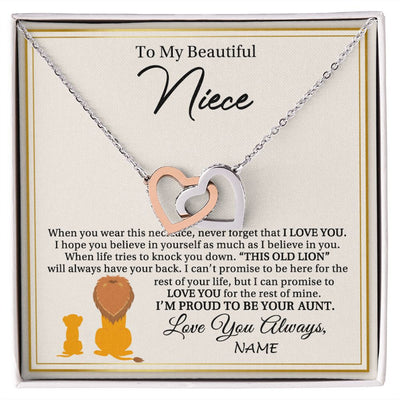 Interlocking Hearts Necklace | Personalized To My Niece Necklace From Uncle I'M Proud To Be Your Uncle Lion Niece Birthday Graduation Christmas Customized Gift Box Message Card | teecentury