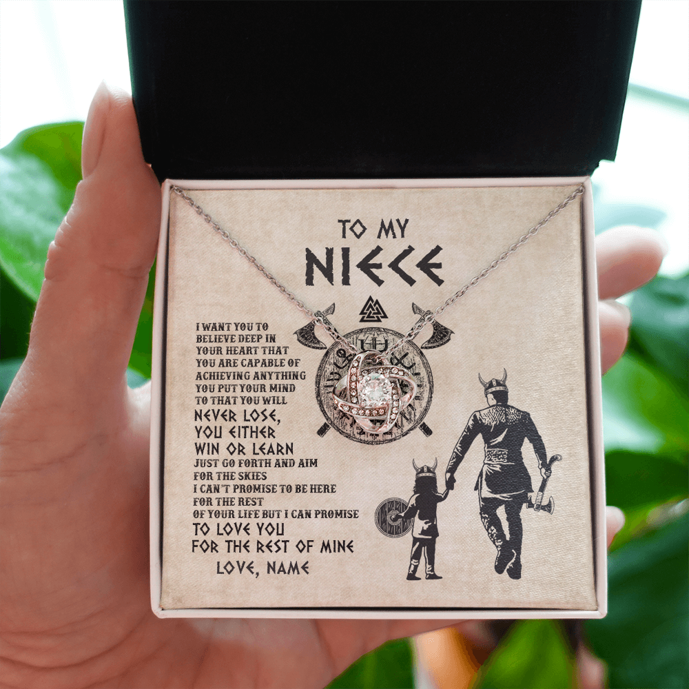 Love Knot Necklace | Personalized To My Niece Necklace From Uncle You Will Never Lose Wolf Niece Birthday Graduation Thanksgiving Valentines Christmas Customized Message Card | teecentury