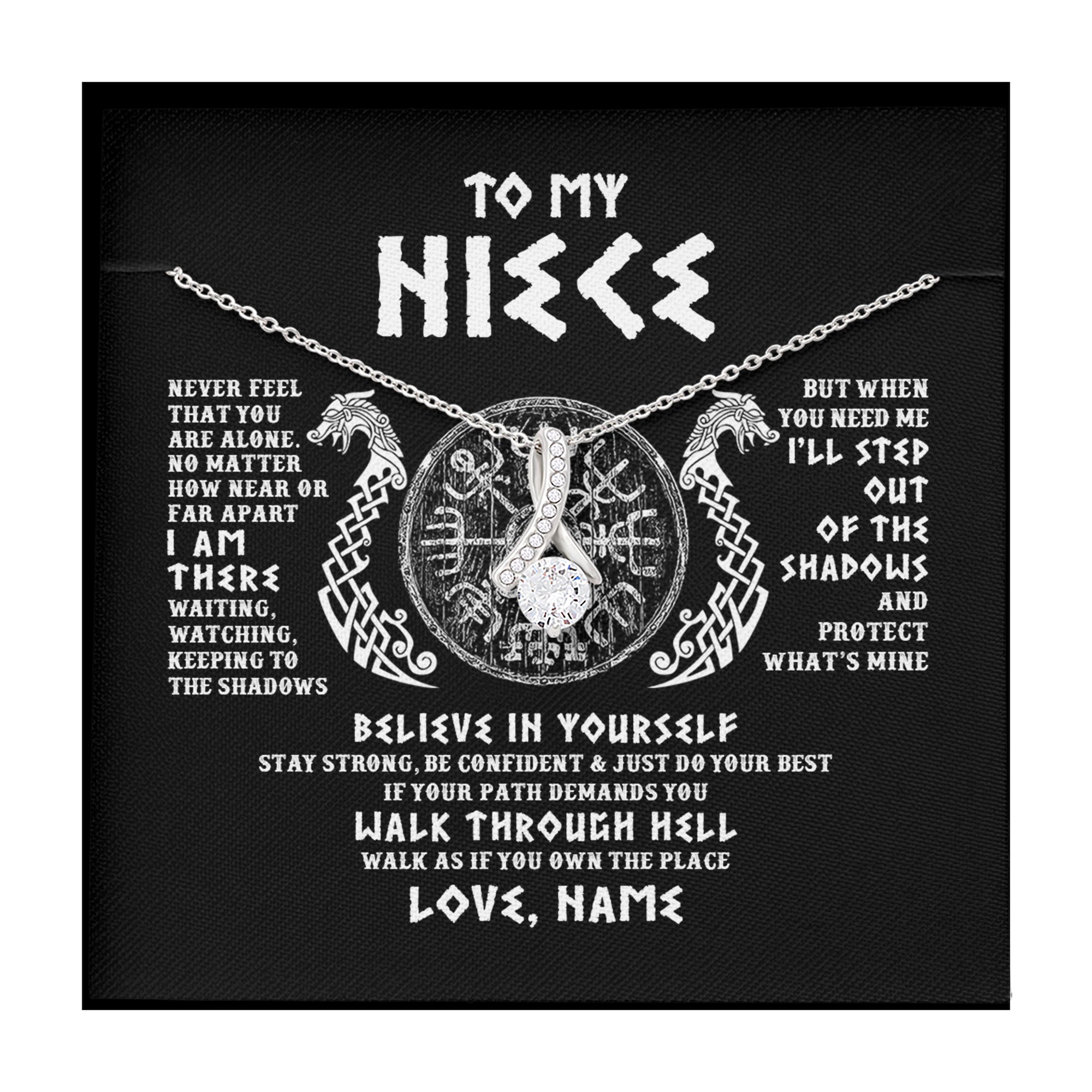 Alluring Beauty Necklace | Personalized To My Niece Necklace Viking Never Feel You Are Alone Odin Scandinavian Norse Runes Niece Birthday Christmas Pendant Customized Gift Message Card | teecentury