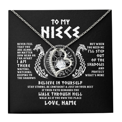 Forever Love Necklace | Personalized To My Niece Necklace Viking Never Feel You Are Alone Odin Scandinavian Norse Runes Niece Birthday Christmas Pendant Customized Gift Message Card | teecentury