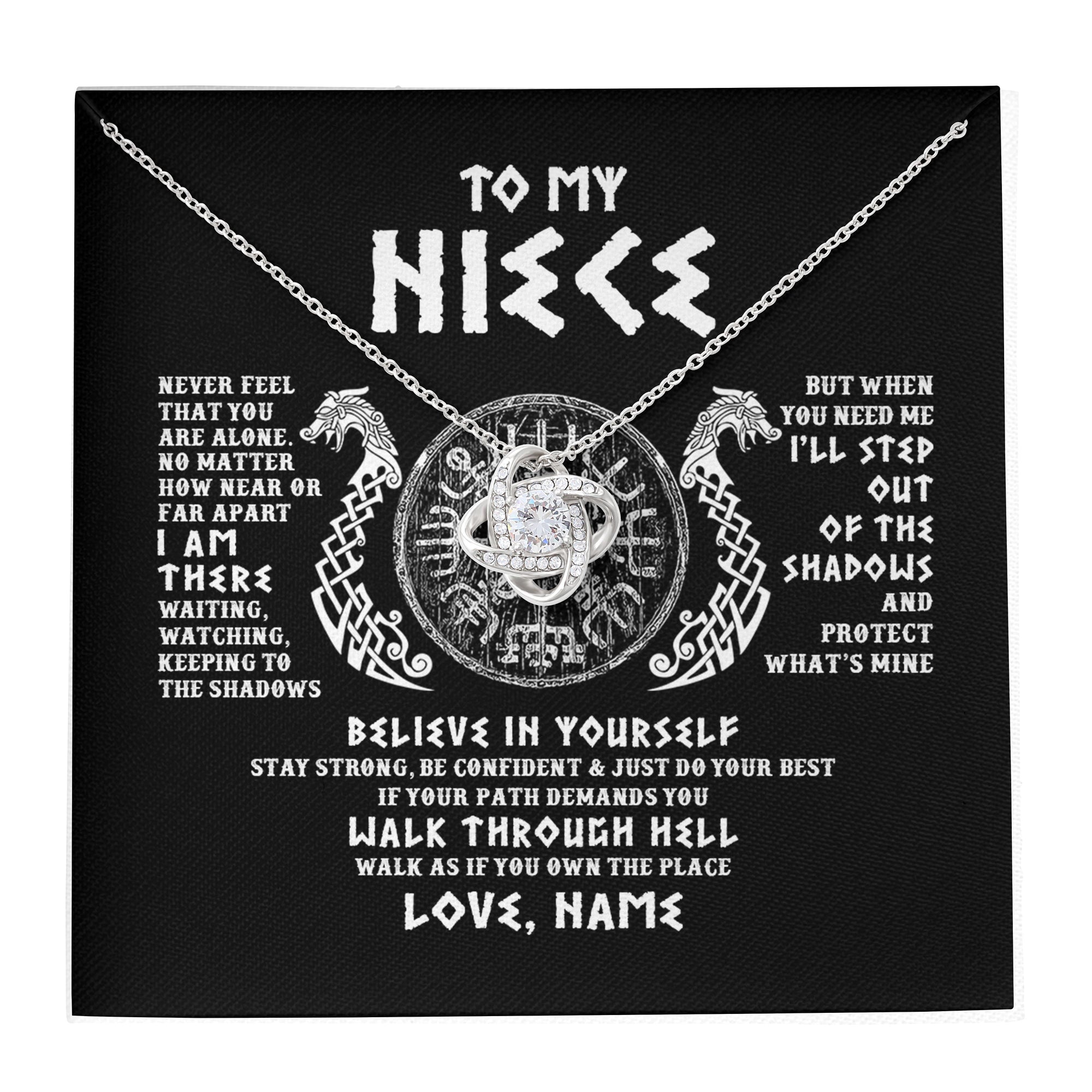 Love Knot Necklace | Personalized To My Niece Necklace Viking Never Feel You Are Alone Odin Scandinavian Norse Runes Niece Birthday Christmas Pendant Customized Gift Message Card | teecentury