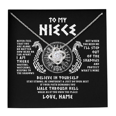 Love Knot Necklace | Personalized To My Niece Necklace Viking Never Feel You Are Alone Odin Scandinavian Norse Runes Niece Birthday Christmas Pendant Customized Gift Message Card | teecentury