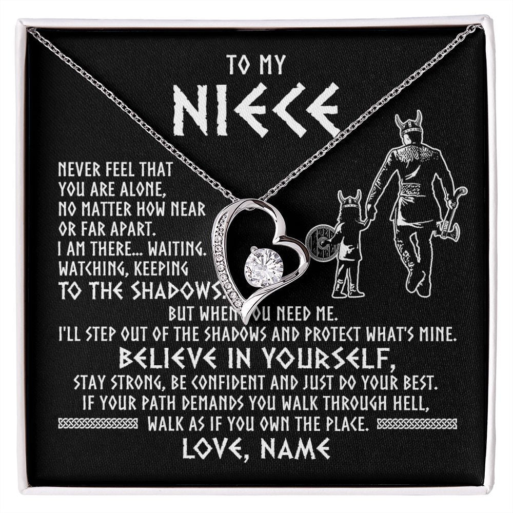 Forever Love Necklace | Personalized To My Niece Necklace Viking Never Feel You Are Alone Scandinavian Runes Viking Niece Birthday Christmas Pendant Customized Gift Box Message Card | teecentury