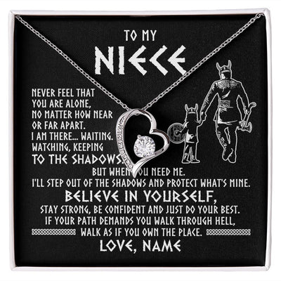 Forever Love Necklace | Personalized To My Niece Necklace Viking Never Feel You Are Alone Scandinavian Runes Viking Niece Birthday Christmas Pendant Customized Gift Box Message Card | teecentury