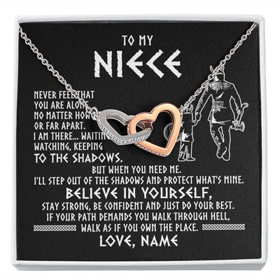 Interlocking Hearts Necklace | Personalized To My Niece Necklace Viking Never Feel You Are Alone Scandinavian Runes Viking Niece Birthday Christmas Pendant Customized Gift Box Message Card | teecentury