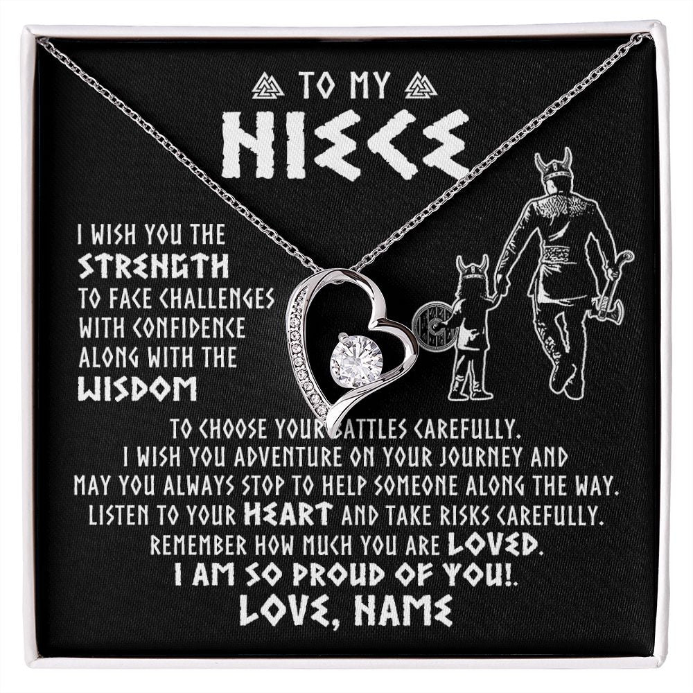 Forever Love Necklace | Personalized To My Niece Viking Necklace From Uncle I Am So Proud Of You Runes Viking Niece Birthday Christmas Customized Gift Box Message Card | teecentury