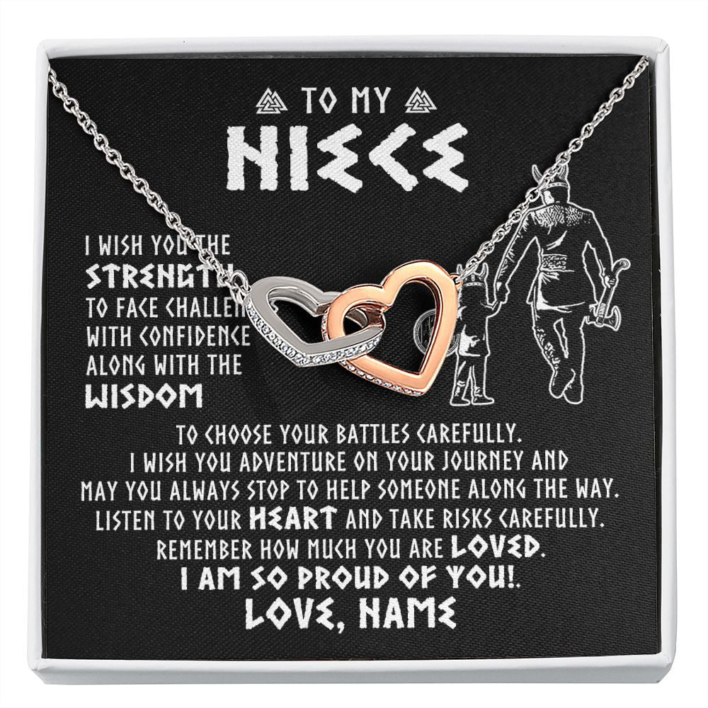 Interlocking Hearts Necklace | Personalized To My Niece Viking Necklace From Uncle I Am So Proud Of You Runes Viking Niece Birthday Christmas Customized Gift Box Message Card | teecentury