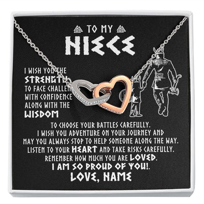 Interlocking Hearts Necklace | Personalized To My Niece Viking Necklace From Uncle I Am So Proud Of You Runes Viking Niece Birthday Christmas Customized Gift Box Message Card | teecentury
