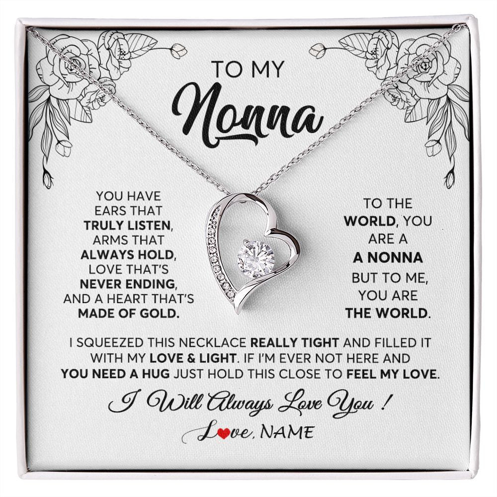 Forever Love Necklace | Personalized To My Nonna Necklace From Grandkids Granddaughter Hold This Close Feel My Love Nonna Birthday Mothers Day Jewelry Customized Gift Box Message Card | teecentury