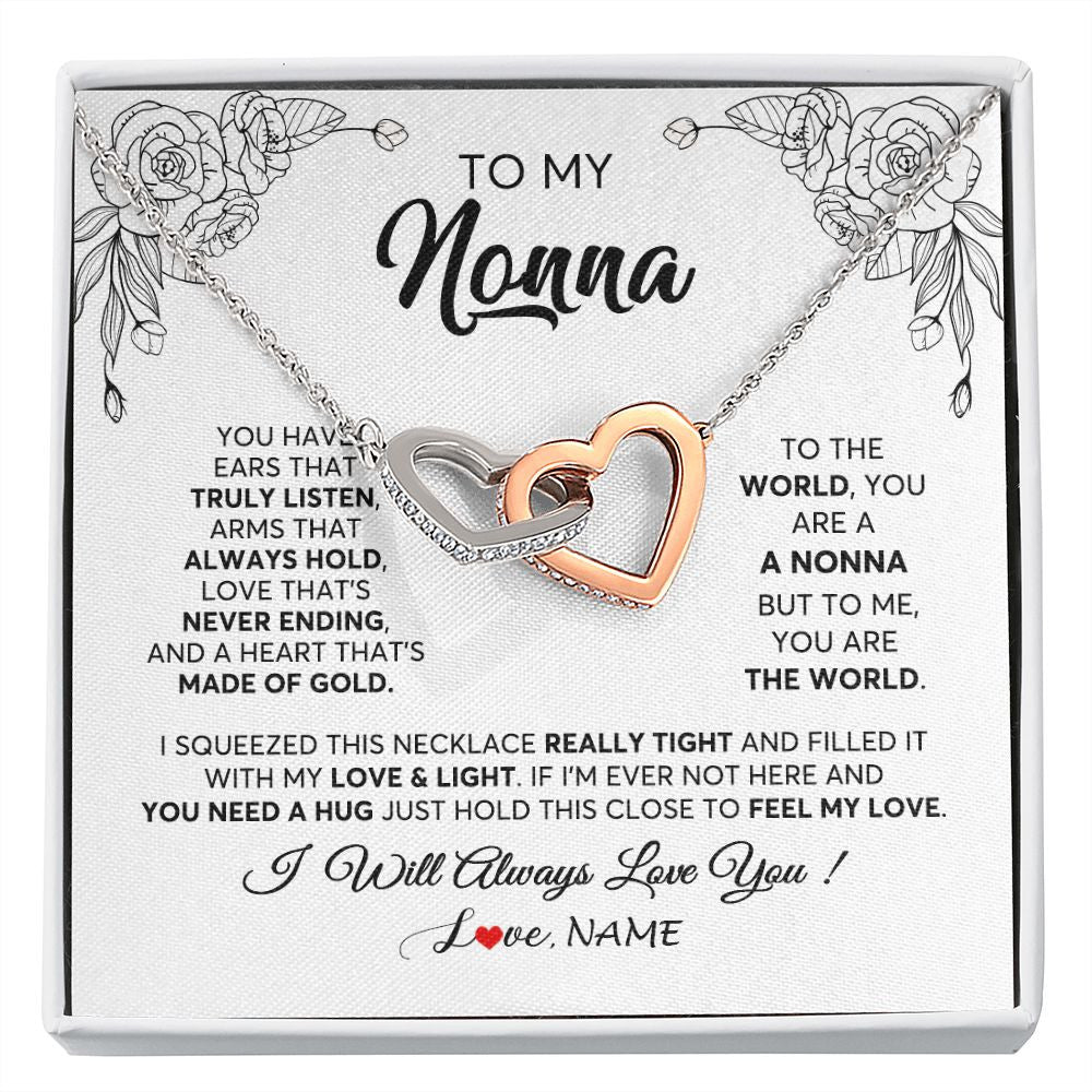Interlocking Hearts Necklace | Personalized To My Nonna Necklace From Grandkids Granddaughter Hold This Close Feel My Love Nonna Birthday Mothers Day Jewelry Customized Gift Box Message Card | teecentury