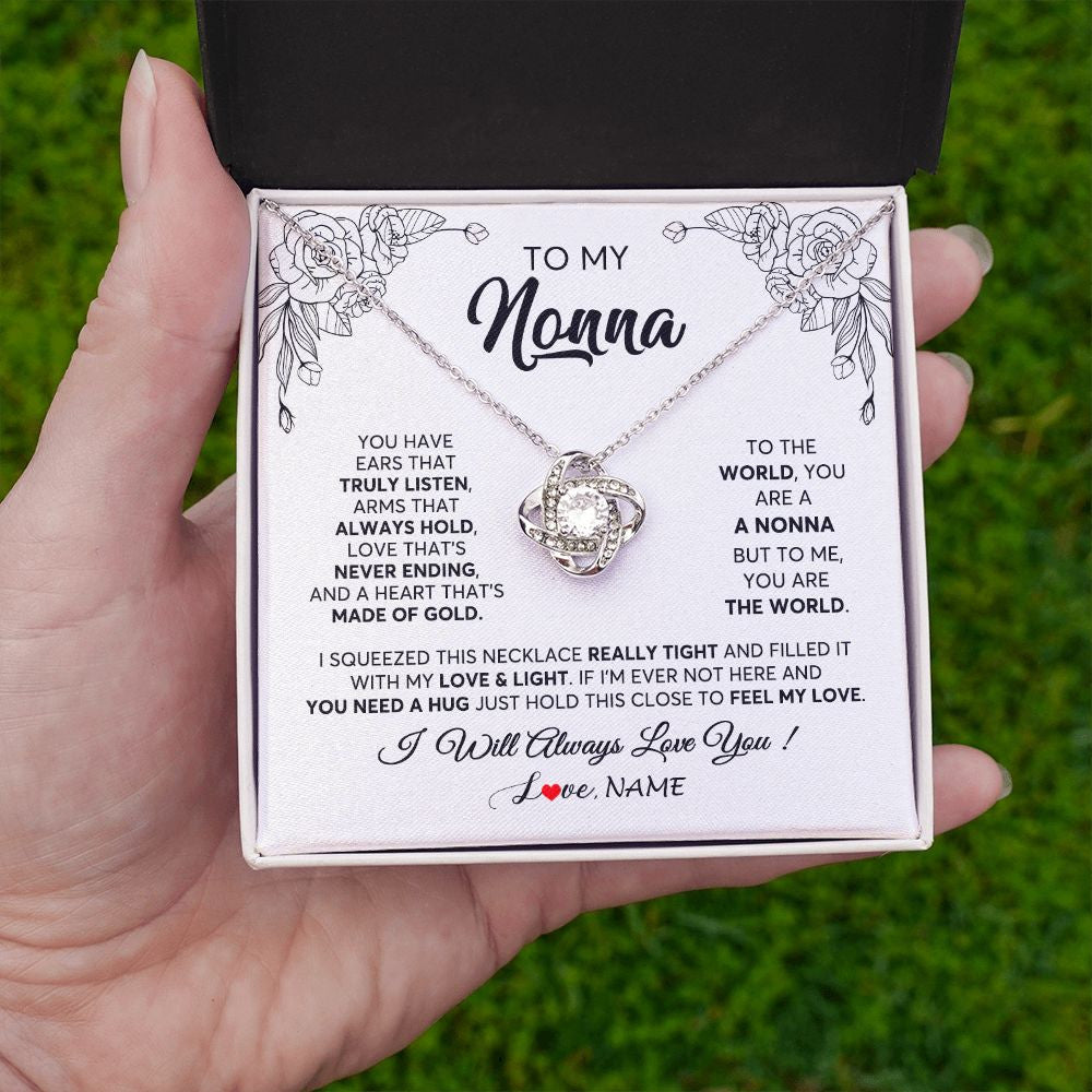 Love Knot Necklace | Personalized To My Nonna Necklace From Grandkids Granddaughter Hold This Close Feel My Love Nonna Birthday Mothers Day Jewelry Customized Gift Box Message Card | teecentury