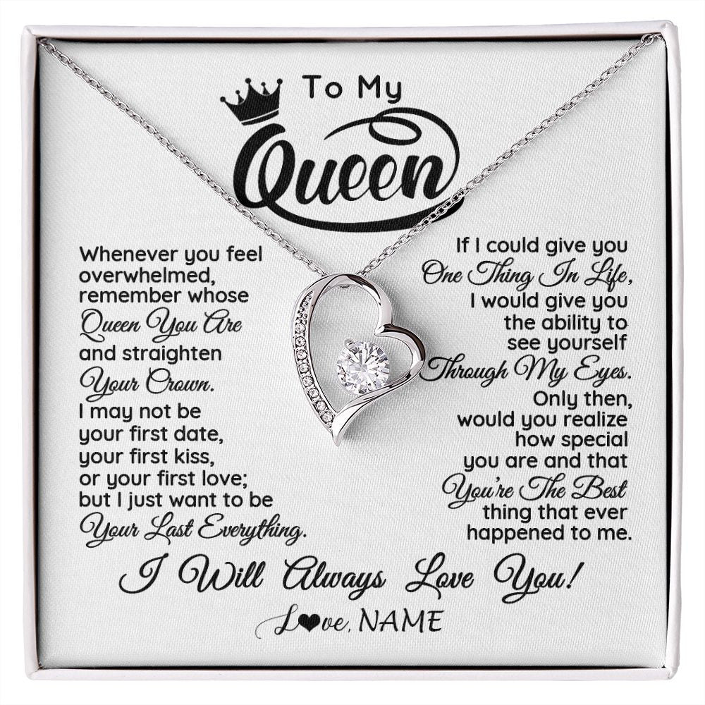 Forever Love Necklace | Personalized To My Queen Necklace From Husband Whenever You Feel Overwhelmed Soulmate Wife Valentines Day Birthday Christmas Customized Gift Box Message Card | teecentury