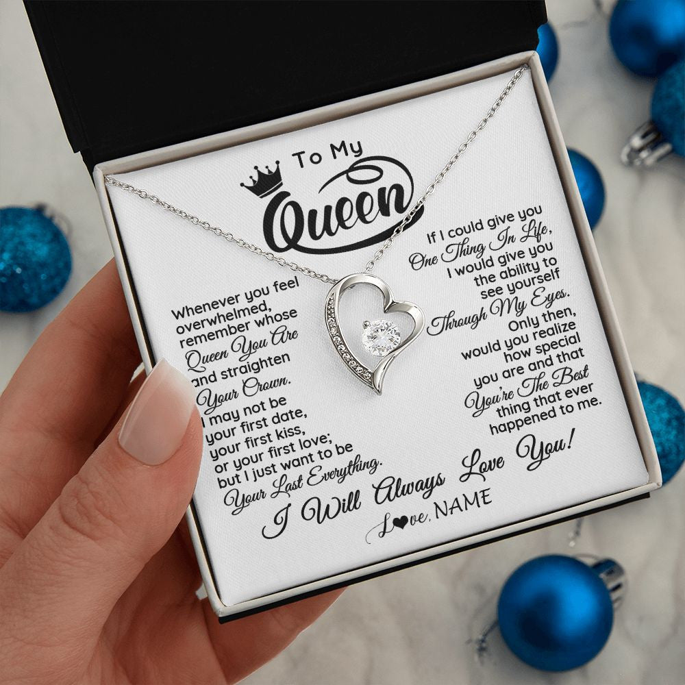 Forever Love Necklace | Personalized To My Queen Necklace From Husband Whenever You Feel Overwhelmed Soulmate Wife Valentines Day Birthday Christmas Customized Gift Box Message Card | teecentury