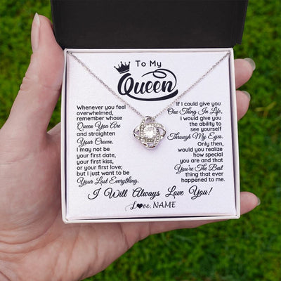 Love Knot Necklace | Personalized To My Queen Necklace From Husband Whenever You Feel Overwhelmed Soulmate Wife Valentines Day Birthday Christmas Customized Gift Box Message Card | teecentury
