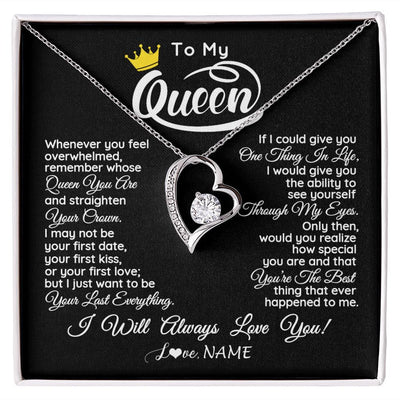 Forever Love Necklace | Personalized To My Queen Necklace From Husband Whenever You Feel Overwhelmed Wife Soulmate Valentines Day Birthday Christmas Customized Gift Box Message Card | teecentury