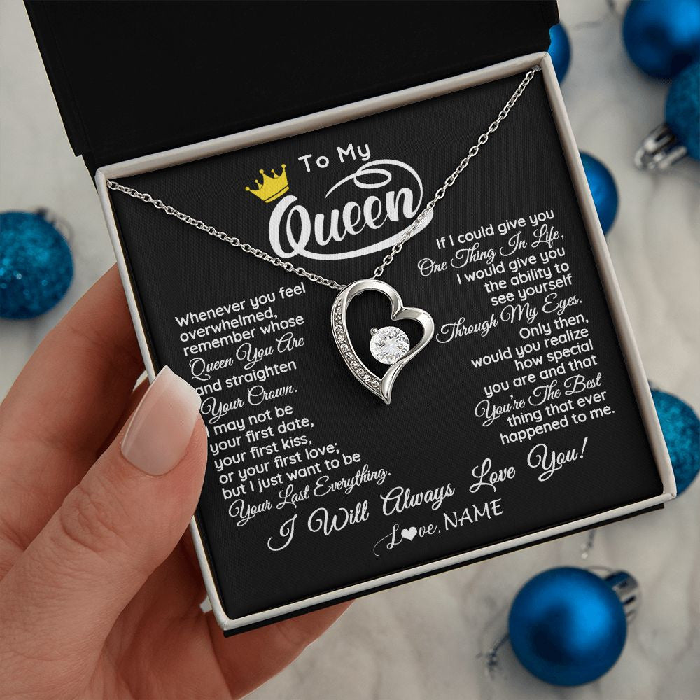Forever Love Necklace | Personalized To My Queen Necklace From Husband Whenever You Feel Overwhelmed Wife Soulmate Valentines Day Birthday Christmas Customized Gift Box Message Card | teecentury