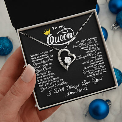 Forever Love Necklace | Personalized To My Queen Necklace From Husband Whenever You Feel Overwhelmed Wife Soulmate Valentines Day Birthday Christmas Customized Gift Box Message Card | teecentury
