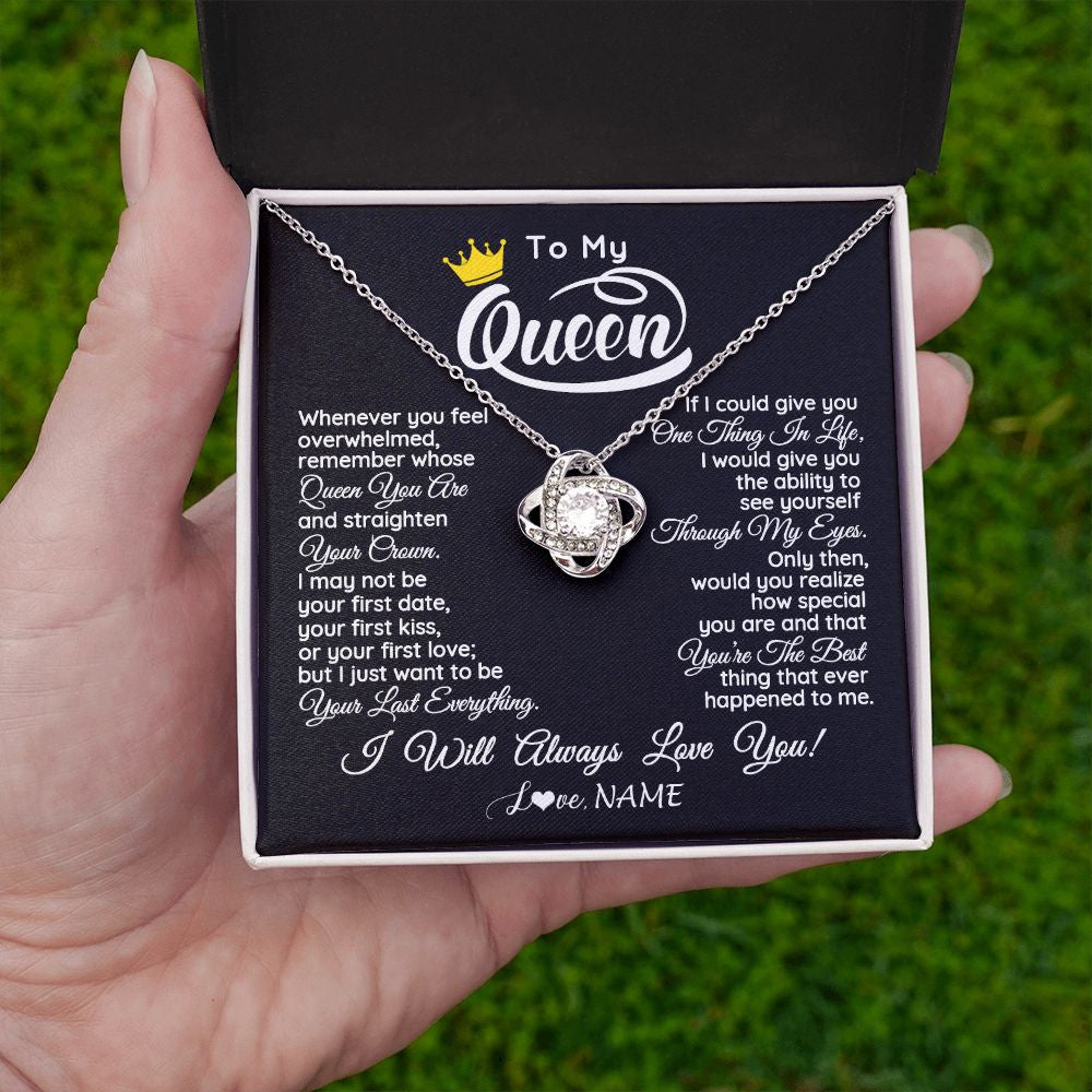 Love Knot Necklace | Personalized To My Queen Necklace From Husband Whenever You Feel Overwhelmed Wife Soulmate Valentines Day Birthday Christmas Customized Gift Box Message Card | teecentury