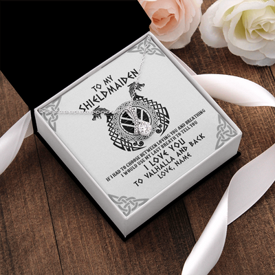 Alluring Beauty Necklace | Personalized To My Shieldmaiden Necklace From Husband I Love You to Valhalla Viking Jewelry Women Birthday Wife Girlfriend Anniversary Customized Message Card | teecentury