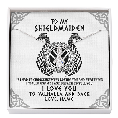 Alluring Beauty Necklace | Personalized To My Shieldmaiden Necklace From Husband I Love You to Valhalla Viking Jewelry Women Birthday Wife Girlfriend Anniversary Customized Message Card | teecentury