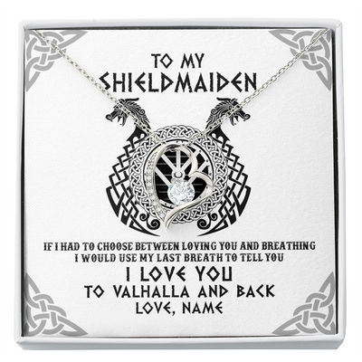 Forever Love Necklace | Personalized To My Shieldmaiden Necklace From Husband I Love You to Valhalla Viking Jewelry Women Birthday Wife Girlfriend Anniversary Customized Message Card | teecentury