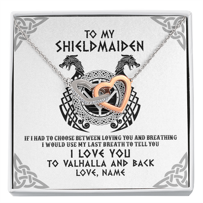 Interlocking Hearts Necklace | Personalized To My Shieldmaiden Necklace From Husband I Love You to Valhalla Viking Jewelry Women Birthday Wife Girlfriend Anniversary Customized Message Card | teecentury