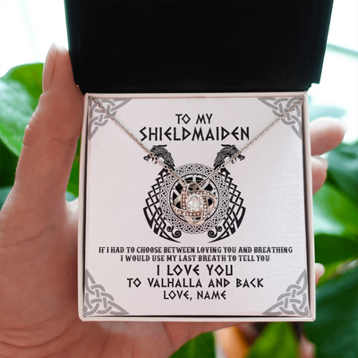 Love Knot Necklace | Personalized To My Shieldmaiden Necklace From Husband I Love You to Valhalla Viking Jewelry Women Birthday Wife Girlfriend Anniversary Customized Message Card | teecentury