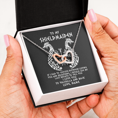 Interlocking Hearts Necklace | Personalized To My Shieldmaiden Necklace From Viking I Love You For Wife From Husband Girlfriend From Boyfriend Birthday Valentines Day Customized Message Card | teecentury