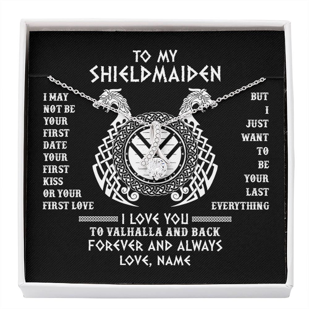Alluring Beauty Necklace | Personalized To My Shieldmaiden Necklace I Love You to Valhalla and Back Viking Jewelry For Women Birthday Wife Girlfriend Anniversary Customized Message Card | teecentury