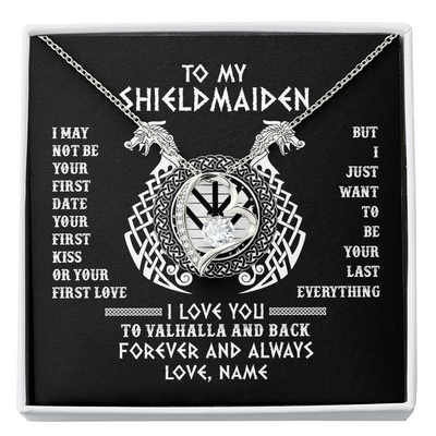 Forever Love Necklace | Personalized To My Shieldmaiden Necklace I Love You to Valhalla and Back Viking Jewelry For Women Birthday Wife Girlfriend Anniversary Customized Message Card | teecentury