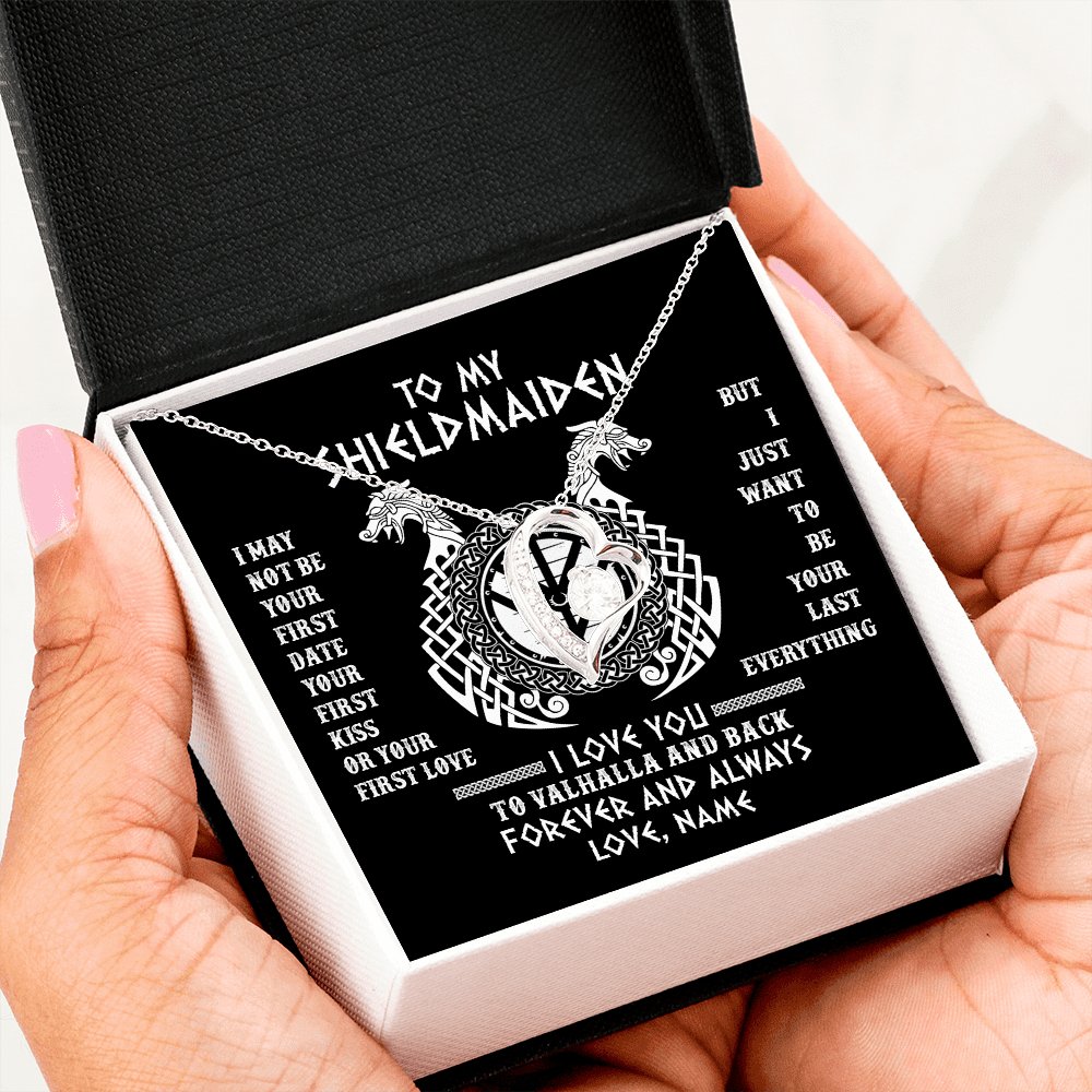 Forever Love Necklace | Personalized To My Shieldmaiden Necklace I Love You to Valhalla and Back Viking Jewelry For Women Birthday Wife Girlfriend Anniversary Customized Message Card | teecentury