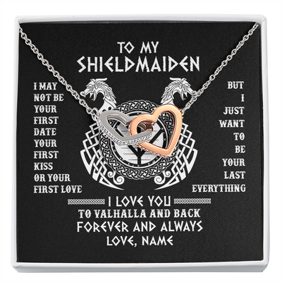 Interlocking Hearts Necklace | Personalized To My Shieldmaiden Necklace I Love You to Valhalla and Back Viking Jewelry For Women Birthday Wife Girlfriend Anniversary Customized Message Card | teecentury