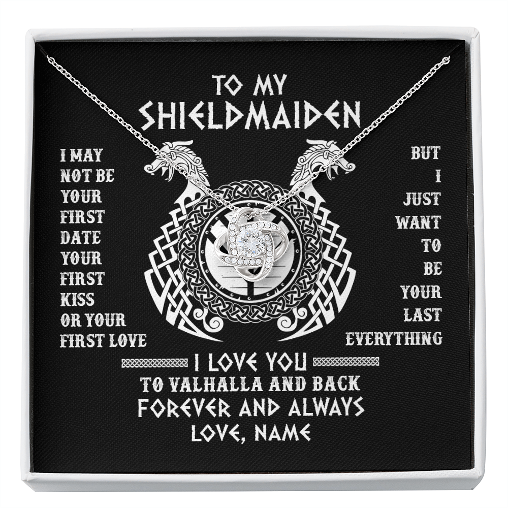 Love Knot Necklace | Personalized To My Shieldmaiden Necklace I Love You to Valhalla and Back Viking Jewelry For Women Birthday Wife Girlfriend Anniversary Customized Message Card | teecentury