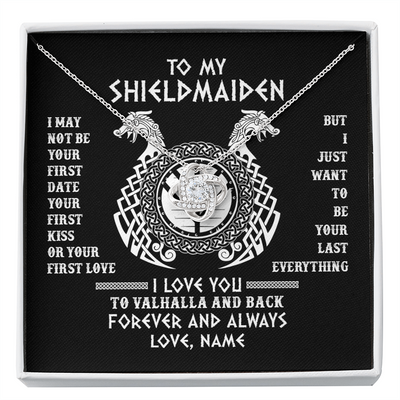 Love Knot Necklace | Personalized To My Shieldmaiden Necklace I Love You to Valhalla and Back Viking Jewelry For Women Birthday Wife Girlfriend Anniversary Customized Message Card | teecentury