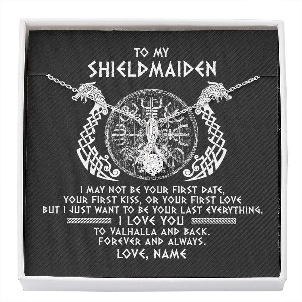 Alluring Beauty Necklace | Personalized To My Shieldmaiden Necklace Viking I Love You to Valhalla Jewelry For Wife Girlfriend From Husband Birthday Anniversary Customized Message Card | teecentury