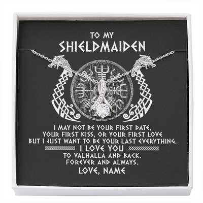 Alluring Beauty Necklace | Personalized To My Shieldmaiden Necklace Viking I Love You to Valhalla Jewelry For Wife Girlfriend From Husband Birthday Anniversary Customized Message Card | teecentury