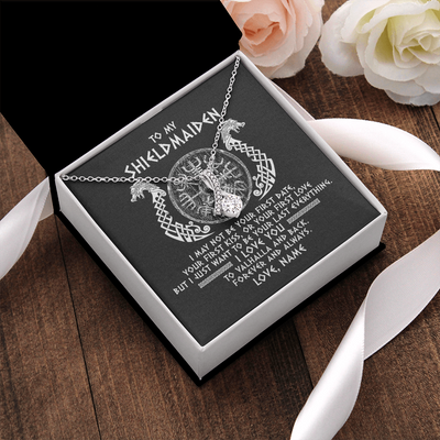 Alluring Beauty Necklace | Personalized To My Shieldmaiden Necklace Viking I Love You to Valhalla Jewelry For Wife Girlfriend From Husband Birthday Anniversary Customized Message Card | teecentury