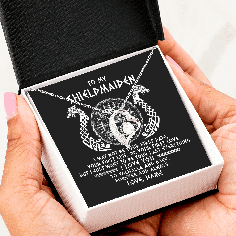 Forever Love Necklace | Personalized To My Shieldmaiden Necklace Viking I Love You to Valhalla Jewelry For Wife Girlfriend From Husband Birthday Anniversary Customized Message Card | teecentury