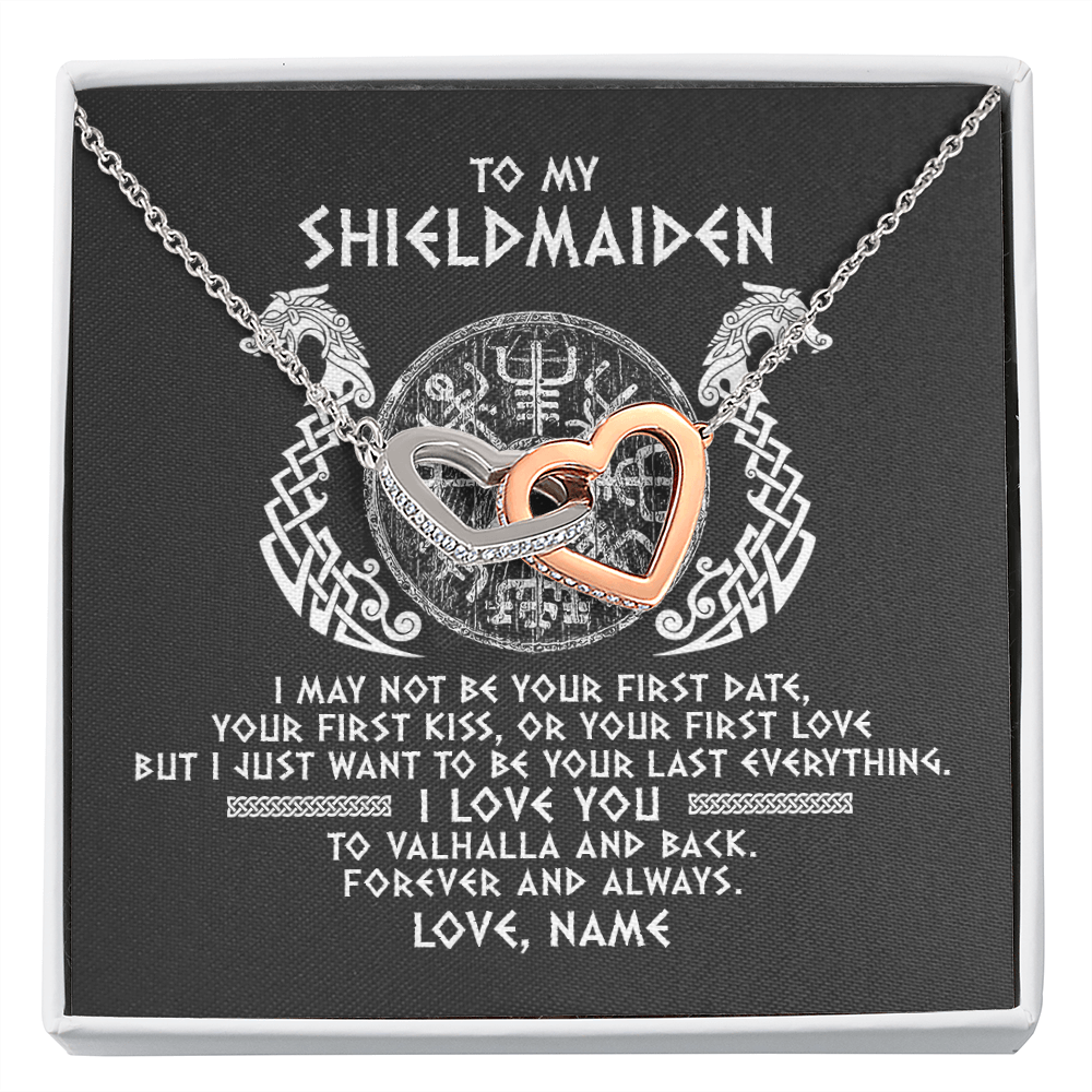 Interlocking Hearts Necklace | Personalized To My Shieldmaiden Necklace Viking I Love You to Valhalla Jewelry For Wife Girlfriend From Husband Birthday Anniversary Customized Message Card | teecentury
