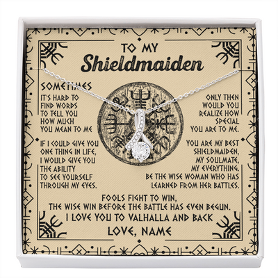 Alluring Beauty Necklace | Personalized To My Shieldmaiden Necklace Viking Vintage I Love You to Valhalla Jewelry Fiancee Wife Girlfriend Birthday Anniversary Customized Message Card | teecentury
