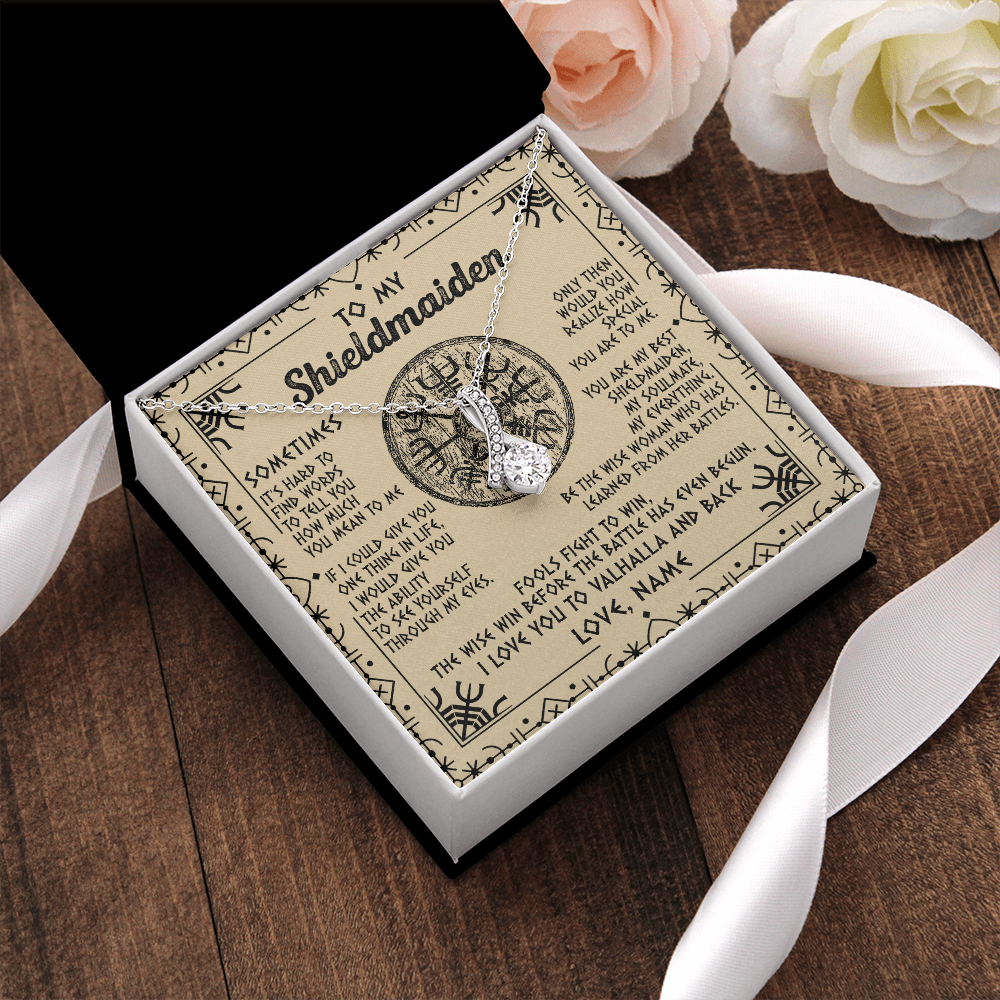 Alluring Beauty Necklace | Personalized To My Shieldmaiden Necklace Viking Vintage I Love You to Valhalla Jewelry Fiancee Wife Girlfriend Birthday Anniversary Customized Message Card | teecentury