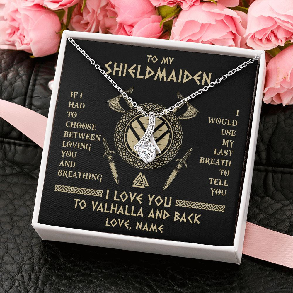 Alluring Beauty Necklace | Personalized To My Shieldmaiden Viking Necklace Wife From Husband I Love You To Valhalla Soulmate Girlfriend Birthday Anniversary Customized Gift Box Message Card | teecentury