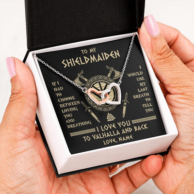 Interlocking Hearts Necklace | Personalized To My Shieldmaiden Viking Necklace Wife From Husband I Love You To Valhalla Soulmate Girlfriend Birthday Anniversary Customized Gift Box Message Card | teecentury