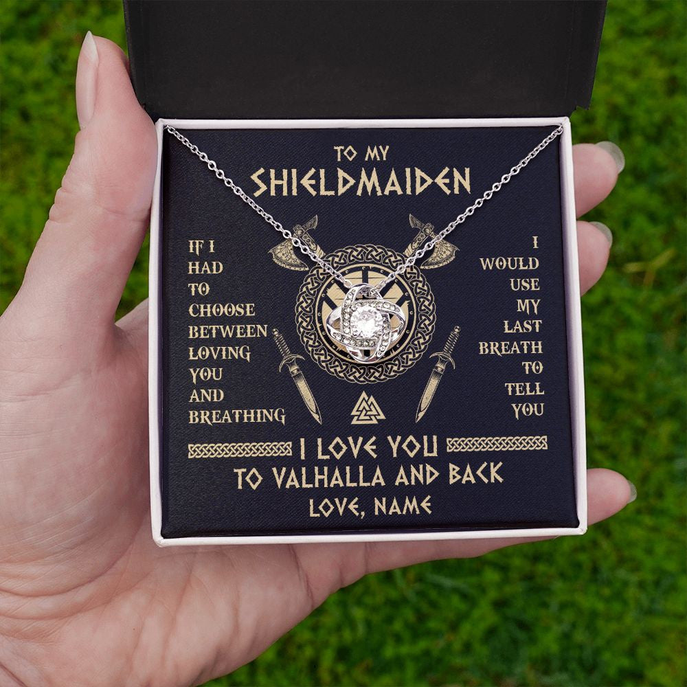 Love Knot Necklace | Personalized To My Shieldmaiden Viking Necklace Wife From Husband I Love You To Valhalla Soulmate Girlfriend Birthday Anniversary Customized Gift Box Message Card | teecentury