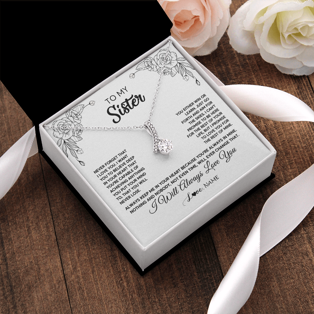 Alluring Beauty Necklace | Personalized To My Sister Necklace From Brother Never Forget That I Love You Sister Birthday Graduation Christmas Jewelry Customized Gift Box Message Card | teecentury