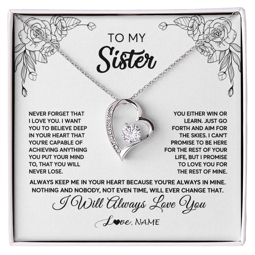 Forever Love Necklace | Personalized To My Sister Necklace From Brother Never Forget That I Love You Sister Birthday Graduation Christmas Jewelry Customized Gift Box Message Card | teecentury