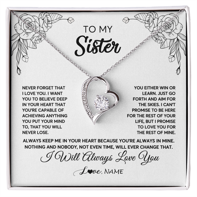 Forever Love Necklace | Personalized To My Sister Necklace From Brother Never Forget That I Love You Sister Birthday Graduation Christmas Jewelry Customized Gift Box Message Card | teecentury