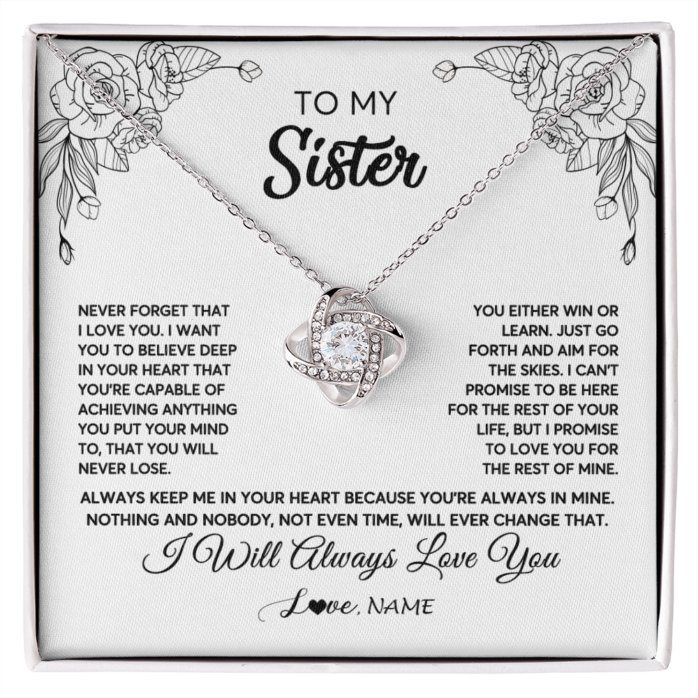 Love Knot Necklace | Personalized To My Sister Necklace From Brother Never Forget That I Love You Sister Birthday Graduation Christmas Jewelry Customized Gift Box Message Card | teecentury