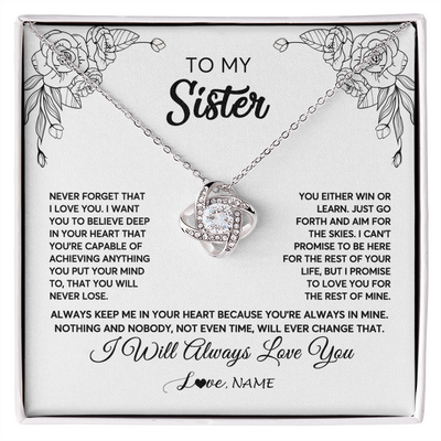 Love Knot Necklace | Personalized To My Sister Necklace From Brother Never Forget That I Love You Sister Birthday Graduation Christmas Jewelry Customized Gift Box Message Card | teecentury