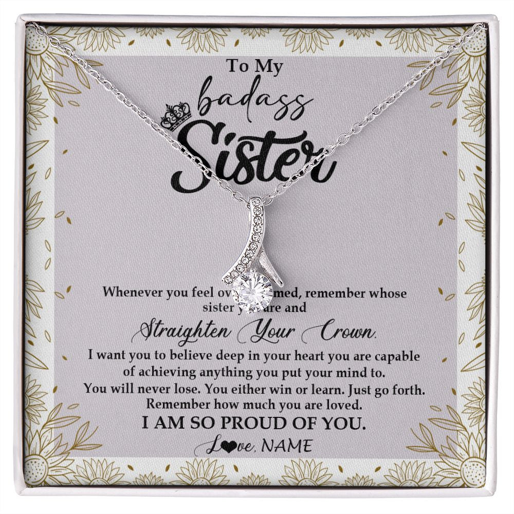 Alluring Beauty Necklace | Personalized To My Sister Necklace From Brother Sister Straighten Your Crown Sister Birthday Christmas Graduation Jewelry Customized Gift Box Message Card | teecentury